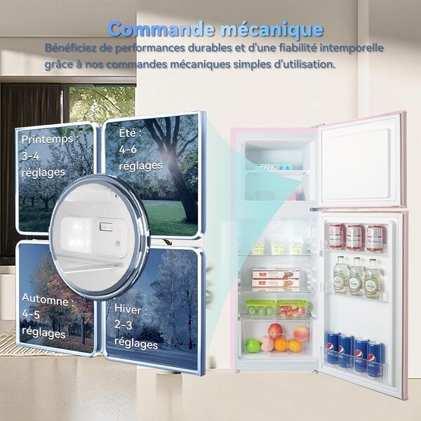 magictec Frigo vintage,Retro réfrigérateur congelateur | 120 L (88 L/32 L) | Low Frost | Combinaison refrigerateur congélateur | Design vintage | Éclairage LED [Classe énergétique E]