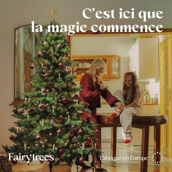 FairyTrees Sapin de Noël Artificiel 220cm NORDMANN | Arbre de Noël avec Support en Bois | Sapin avec Tronc Vert | Made in EU