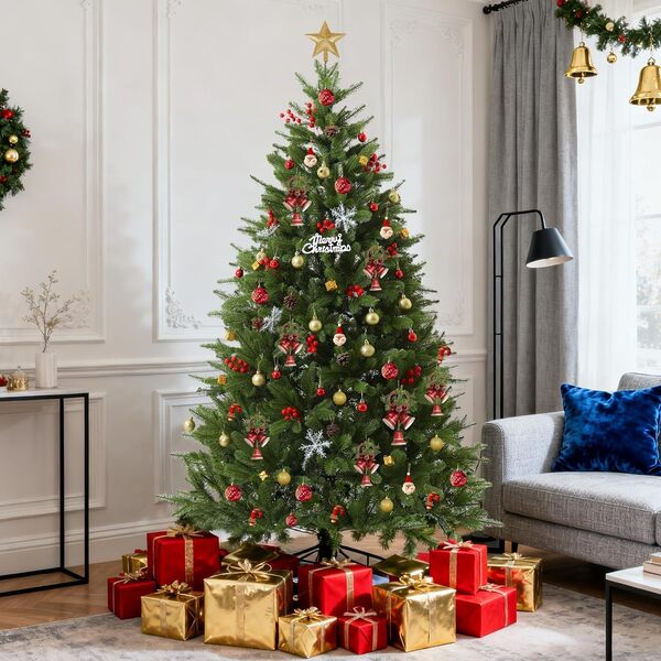 EVGN Sapin de Noël Artificiel de 240 cm - avec Branches réalistes en polyéthylène et PVC et Support en métal Robuste - Dense, Durable, réaliste - Décoration de Noël pour l'intérieur
