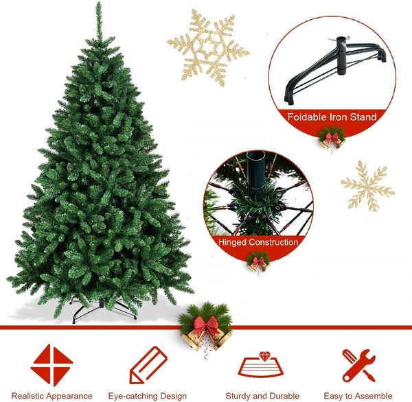 GIANTEX Sapin de Noël Artificiel 275 cm, Arbre de Noël Décoration Intérieur en PVC avec 3594 Branches, Support en Métal Pliable, Arbre Décoratif pour Maison, Bureau
