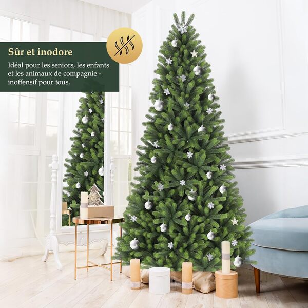 SALCAR Sapin de Noël Artificiel 100% polyéthylène moulé par Injection - 210 cm - avec Pointes de Branches en 1080 polyéthylène - Élégant Sapin Nordmann - Gants et Support en métal Inclus