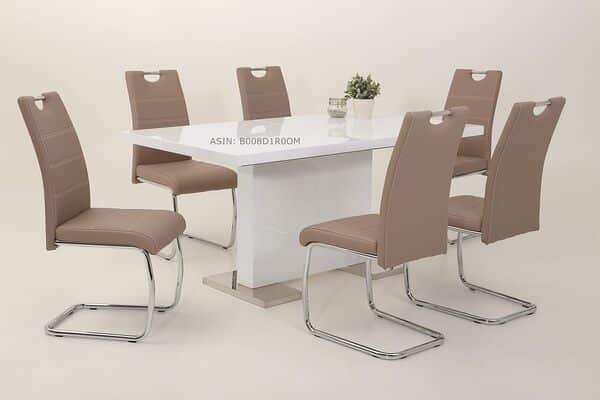 Hela Tische, Flora Lot De 4 Chaises Luge Pour Cuisine, En Simili Cuir Cappuccino, Poignée En Creux, Armature Métallique Chromée, 42 x 57 x 98 cm