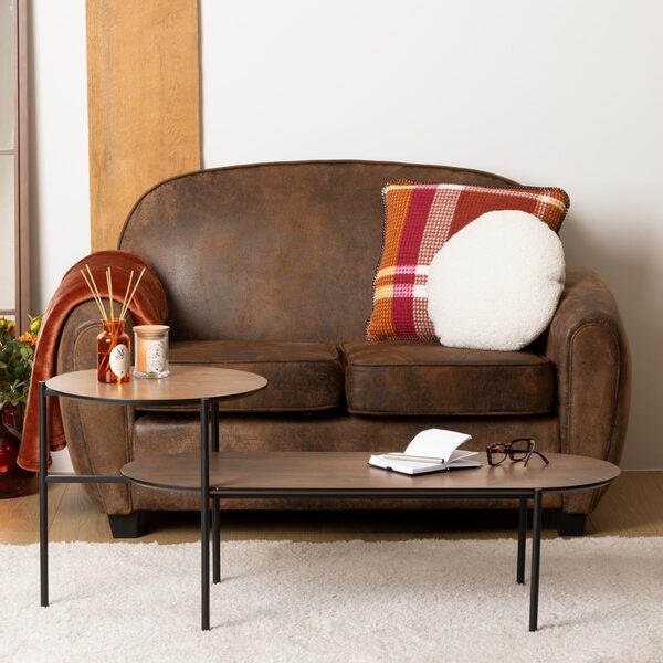 Atmosphera - Banquette Club Stanis 2 Personnes - Marron Effet Cuir Vieilli, L 133 cm - Canapé pour Salon, Bureau