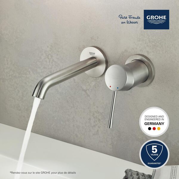 GROHE Essence Mitigeur Taille M, Robinet pour Lavabo de Salle de Bains (2 Trous, Facile à Installer), Supersteel, 19408DC1