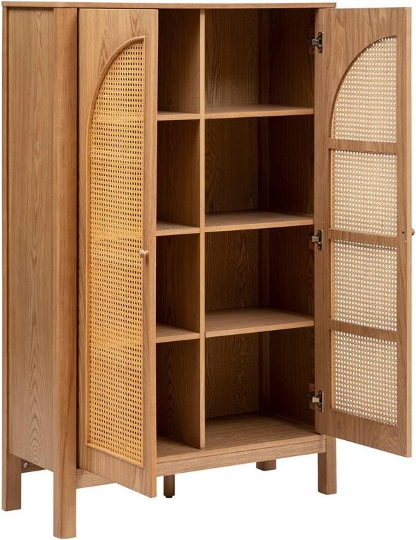 Atmosphera - Armoire Tiria Placage Frêne, 2 Portes en Cannage Rotin, 92,5 x 40 x 150,5 cm, Style Bohème - pour Chambre, Salon, Entrée