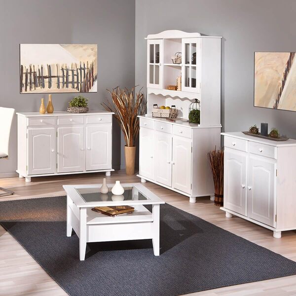 AltoBuy Laurie - Buffet Vaisselier 5 Portes 3 Tiroirs Bois Massif Vernis Blanc