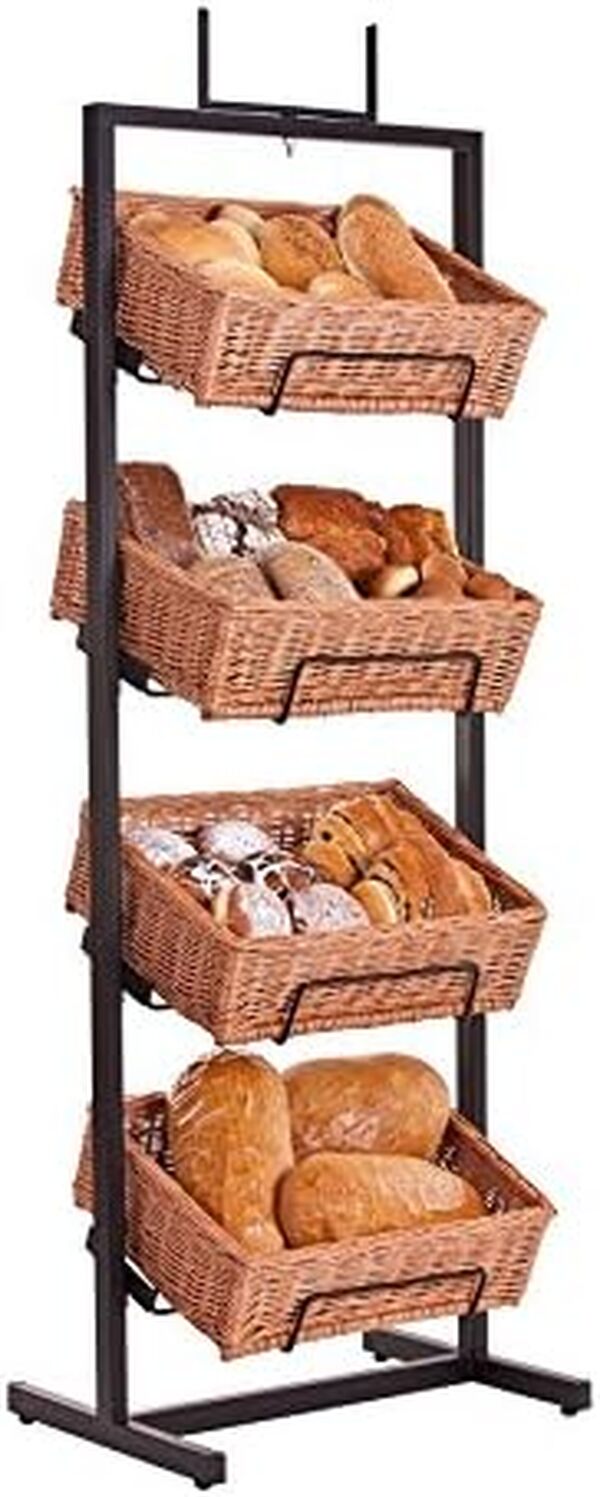 e-wicker24 Présentoir-etagère 4 étages, corbeille à fruits,panier de rangement, stockage en metal, présentoir de marché, Étagère pour organisateur, Étagère à Snacks (46x36 H132/142)