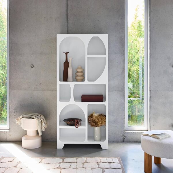 sweeek - Etagère bibliothèque Organique Effet Bois Blanc Plusieurs niches 8 Compartiments