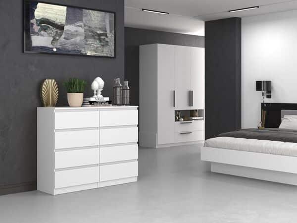 Home Collective Commode, Chambre à Coucher Couloir, Armoire, Sideboard, highboard avec 8 tiroirs, Largeur 120 cm Hauteur 97 | Blanc