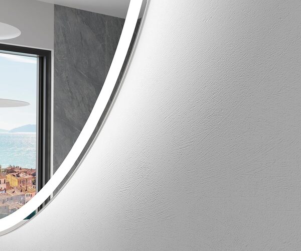 Artforma Rond Illumination Irrégulière LED Miroir Eclairage Salle De Bain 105x105 cm | Miroir de Salle de Bain avec Accessoires | OKRHB222
