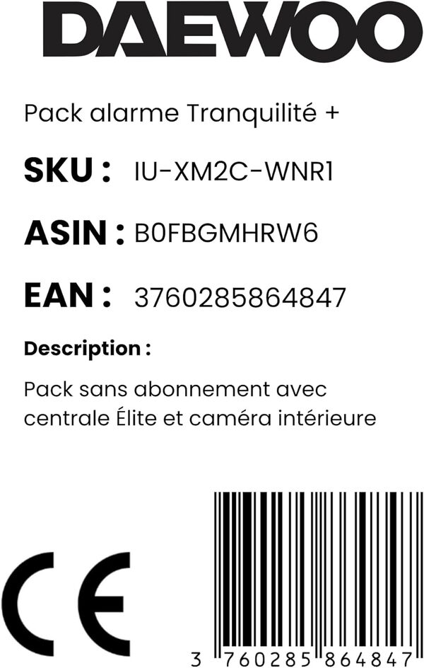 Tranquilité + | Alarme connectée Daewoo sans abonnement avec Centrale PA