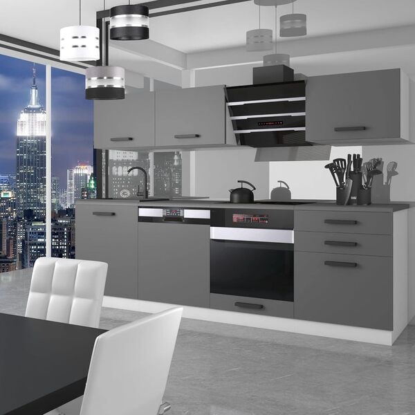 Belini Cuisine Equipee Linda - Muebles de Cuisine 240 cm, Argent Mat