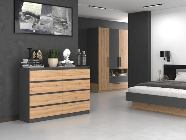 Home Collective Commode, Chambre à Coucher Couloir, Armoire, Sideboard, highboard avec 8 tiroirs, Largeur 140 cm Hauteur 97 | Anthracite Artisan