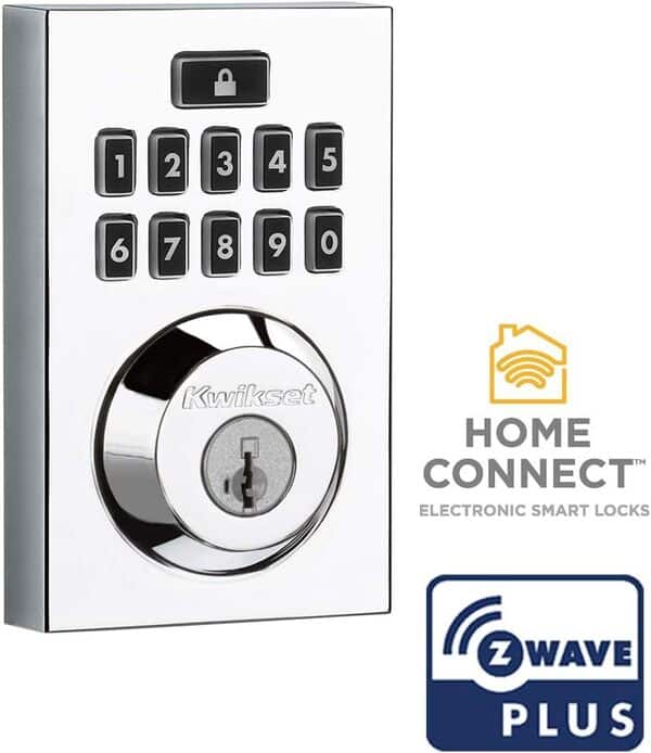Kwikset 99140-021 SmartCode 914 Serrure à pêne dormant électronique moderne contemporain avec clé de sécurité SmartKey et Z-Wave Plus, chrome poli