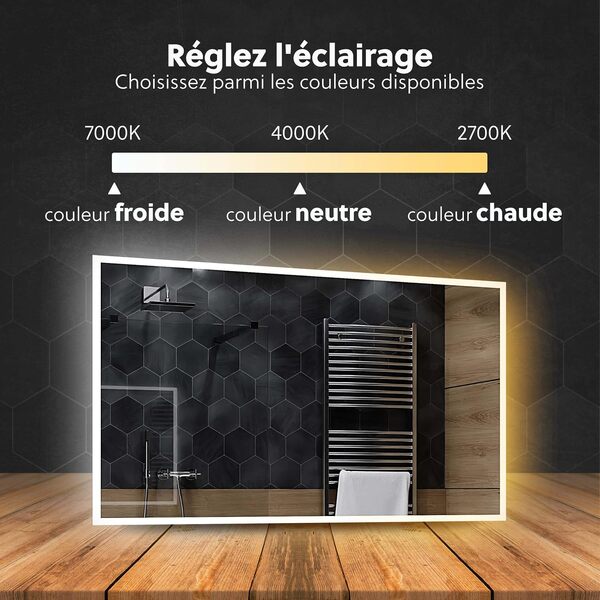 Modena Miroir LED Rectangulaire de Salle de Bain avec Accessoires Personnalisables 160x100 cm Miroir Mural Lumineux Miroir de Salle de Bain avec LED Miroir Lumineux pour Un Éclairage Optimal