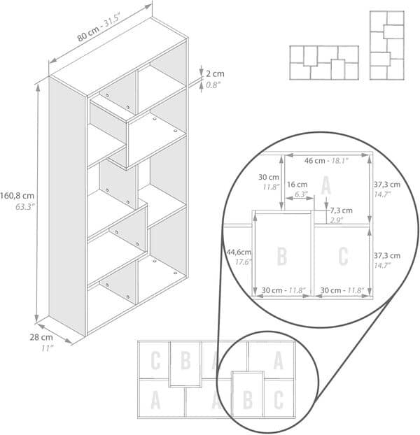 Mobili Fiver, Bibliothèque XS Iacopo (160,8 x 80 cm), Frêne Noir, Étagère Bibliothèque pour Salon, Bureau, Made in Italy
