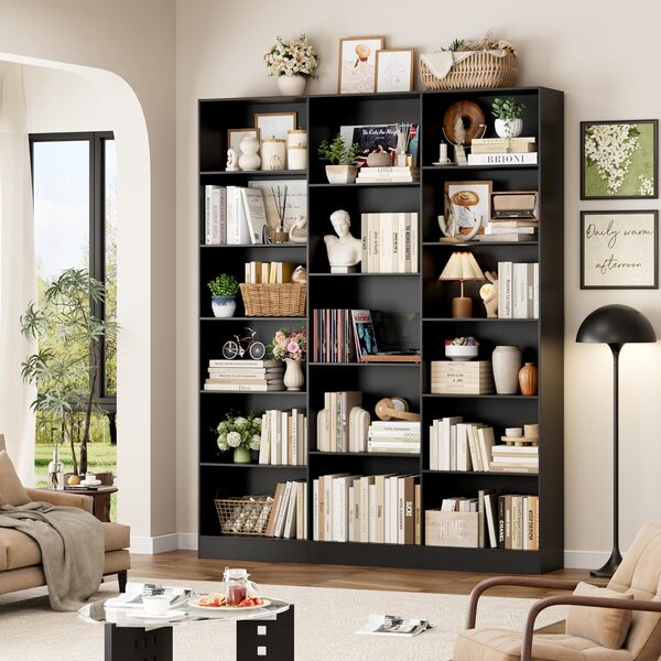 FirFurd Bibliothèque 188cm Bibliotheque avec 17 Étagères de Rangement Bibliotheque Meuble de Rangement pour Salon Bureau Cuisine Chambre 149x23.5x188cm Noir