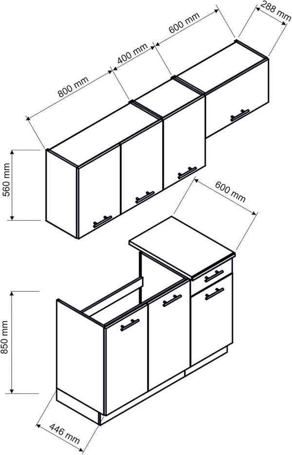 PEGANE Cuisine complète L 180cm 5 éléments Couleur chêne Sonoma Plan de Travail Inclus Mila