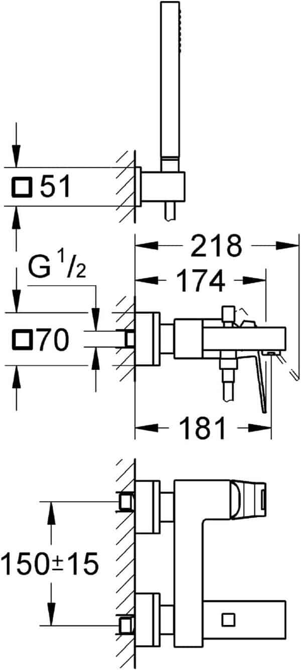 GROHE Eurocube | Robinetterie de salle de bain, mitigeur baignoire monocommande | chrome | 23141000