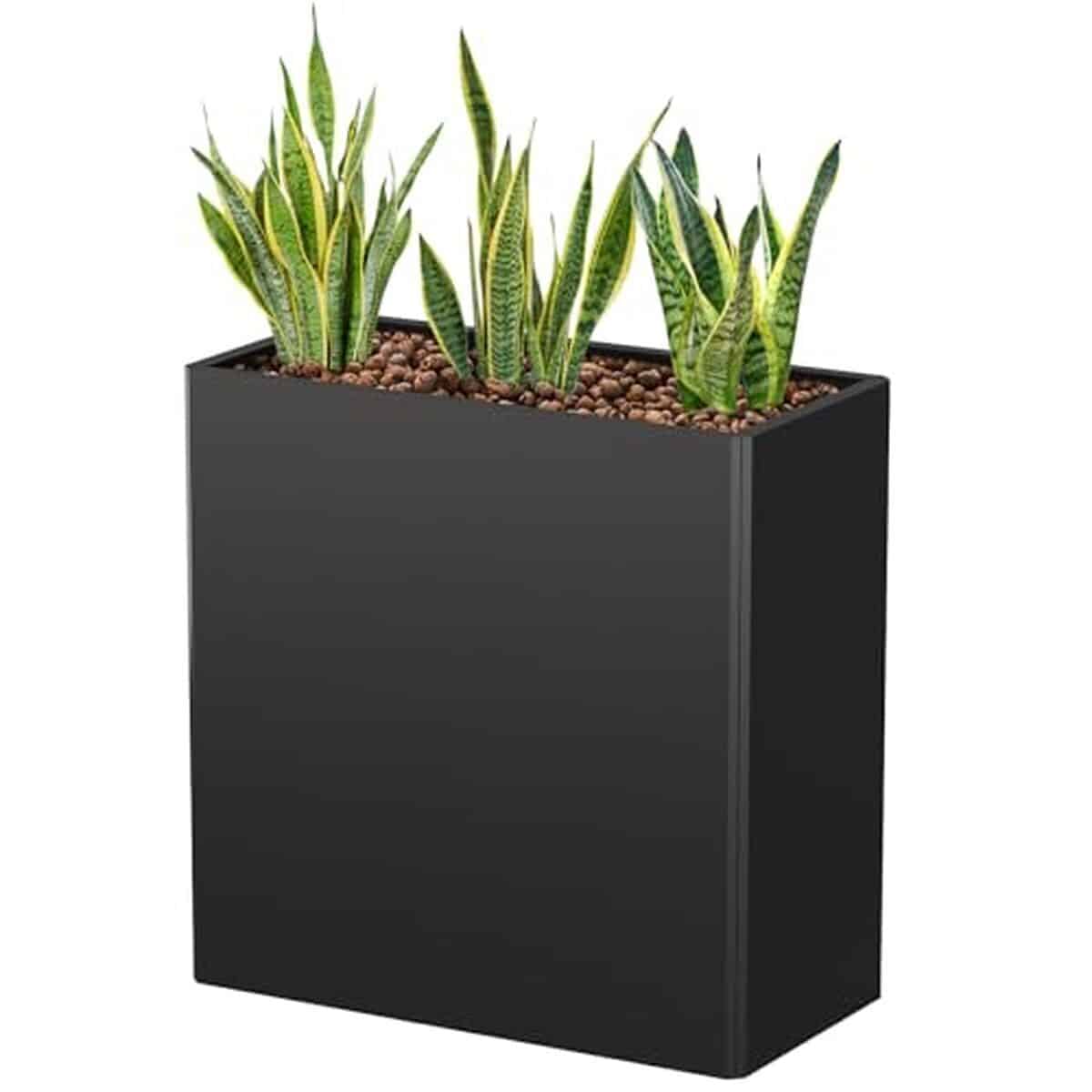 Avis : jardinière rectangulaire en métal noir avec étagère amovible