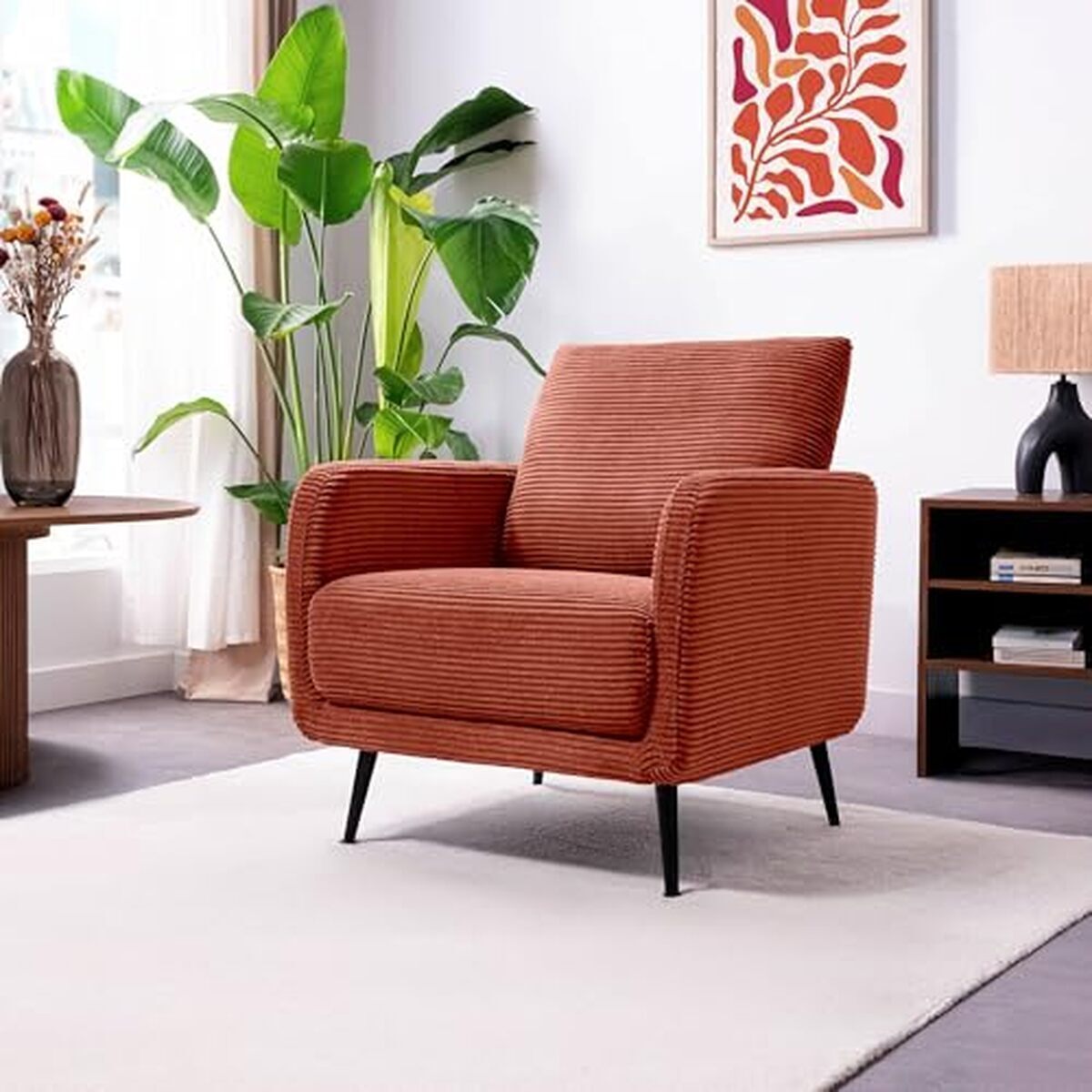 Avis sur le fauteuil design Emma en velours côtelé terracotta