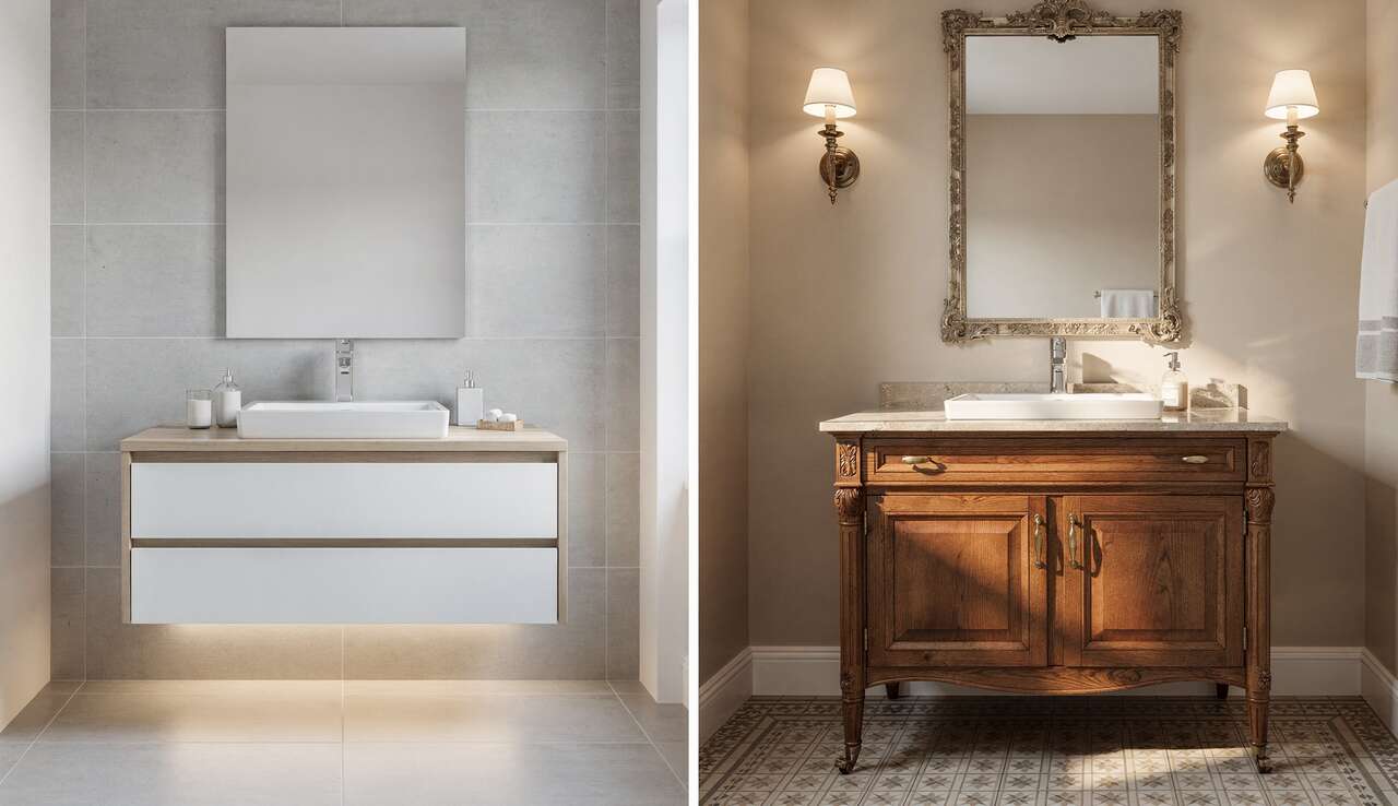 Choisir entre un meuble sous vasque suspendu ou pos&eacute; au sol