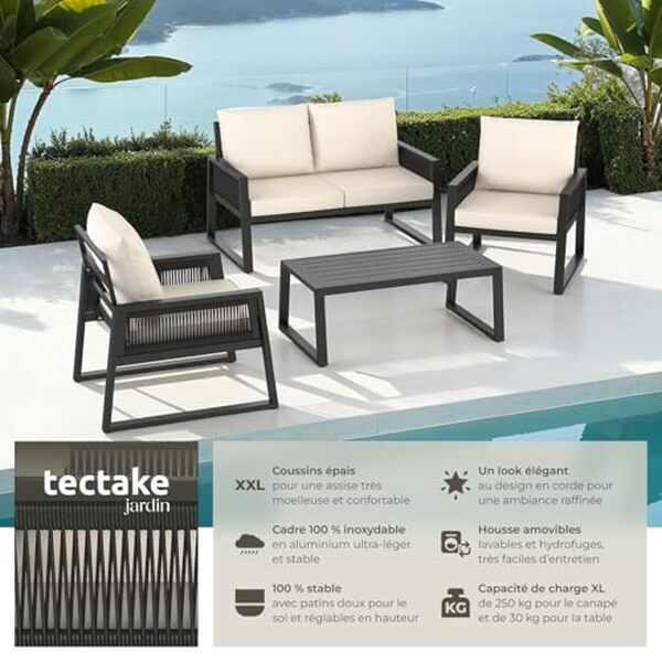Découvrez notre test complet du salon de jardin TecTake 4 places en aluminium : confort, design et durabilité au rendez-vous. Guide d'achat inclus pour faire le bon choix.
