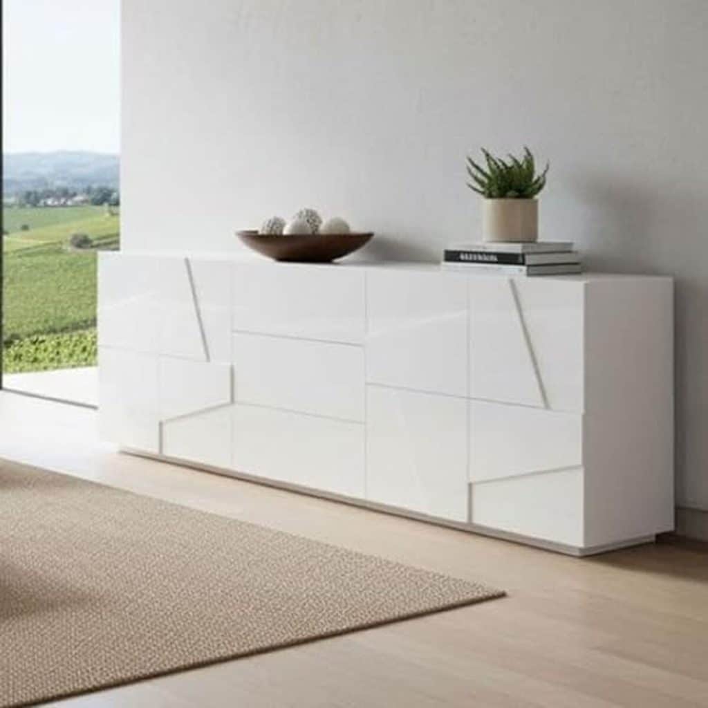 Test du buffet Mason Dmora : design blanc brillant 224x44h86 cm