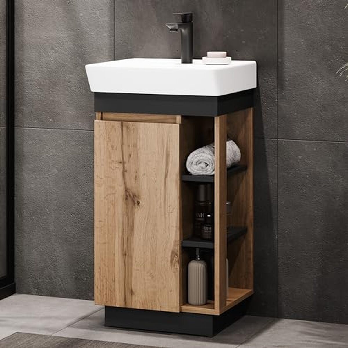 Test : ensemble lavabo Planetmöbel Nyx, design chêne/anthracite
