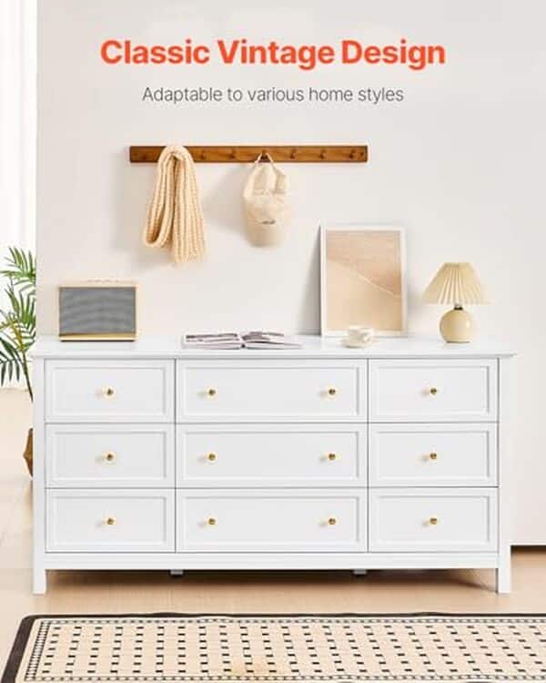Découvrez notre test complet de la commode 9 tiroirs VEVOR style rétro minimaliste blanc: design, qualité, prix et avis client pour vous aider à choisir.