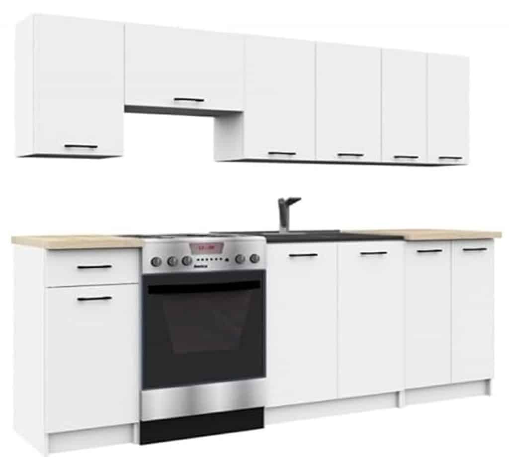 Test : ensemble de meubles de cuisine BDW, mini-cuisine 240 cm blanc
