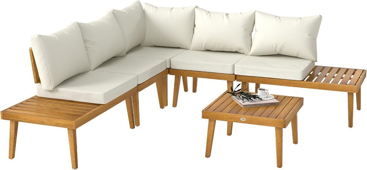 Test : salon de jardin modulable Outsunny 5 places en acacia